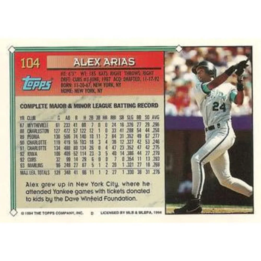 1994 Topps Alex Arias # 104 Florida Marlins